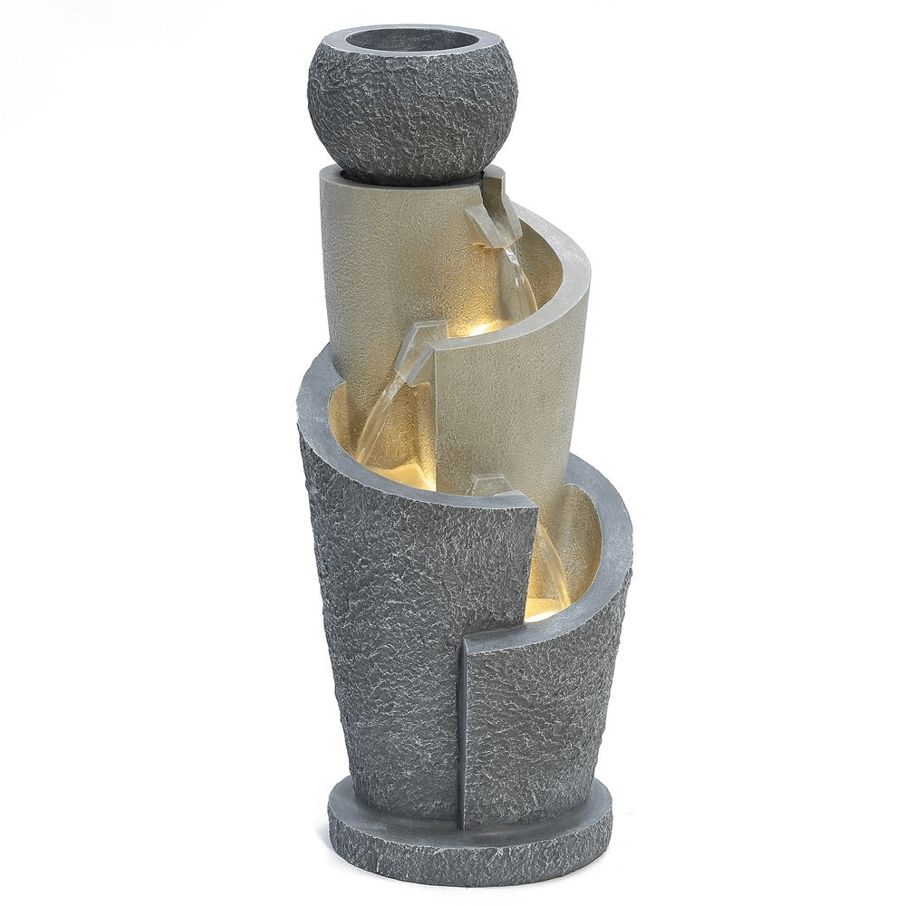 3-Tier Gray Spiral Fountain Sculpture for Serenity