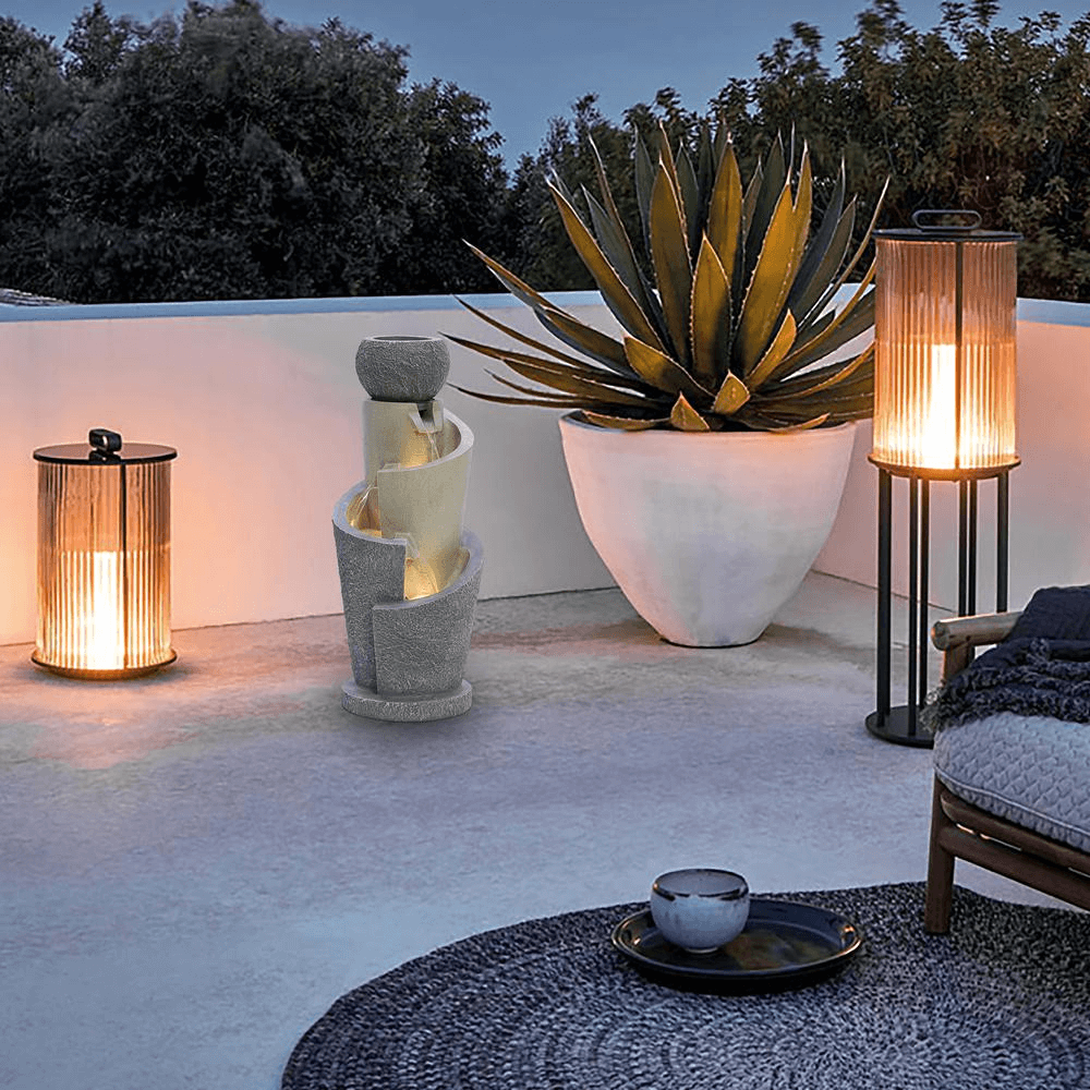 3-Tier Gray Spiral Fountain Sculpture for Serenity