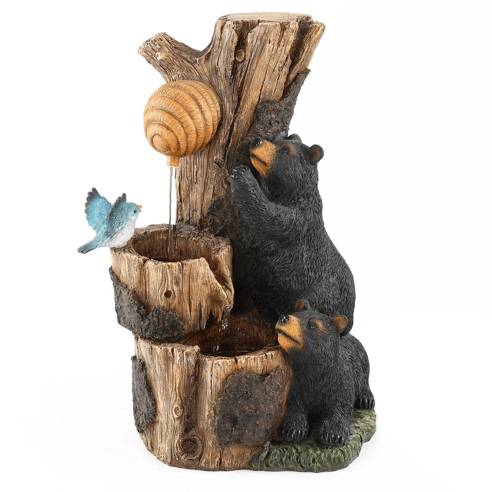 Charming Bear & Honey Beehive Outdoor Fountain