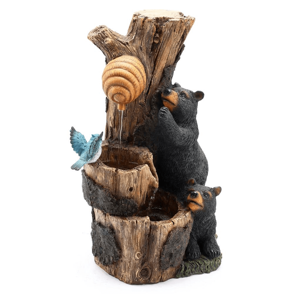Charming Bear & Honey Beehive Outdoor Fountain