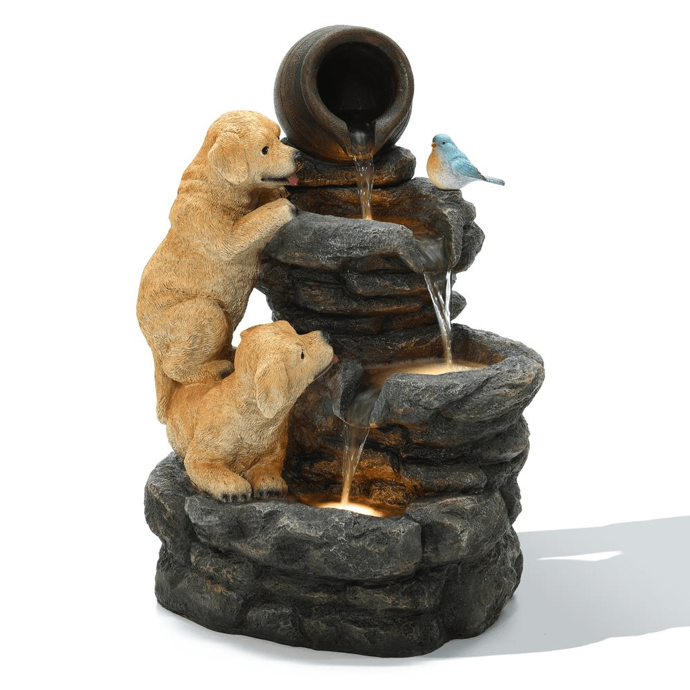 Charming Puppy Rock Tower Farmhouse Outdoor Water Fountain