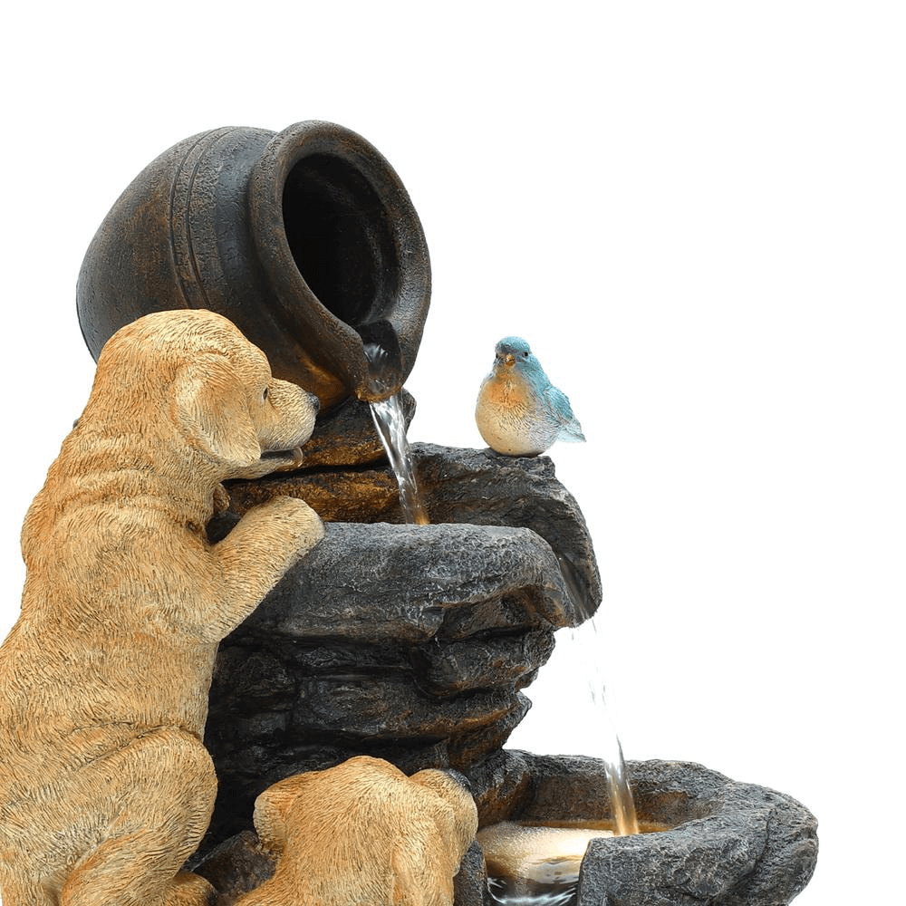 Charming Puppy Rock Tower Farmhouse Outdoor Water Fountain