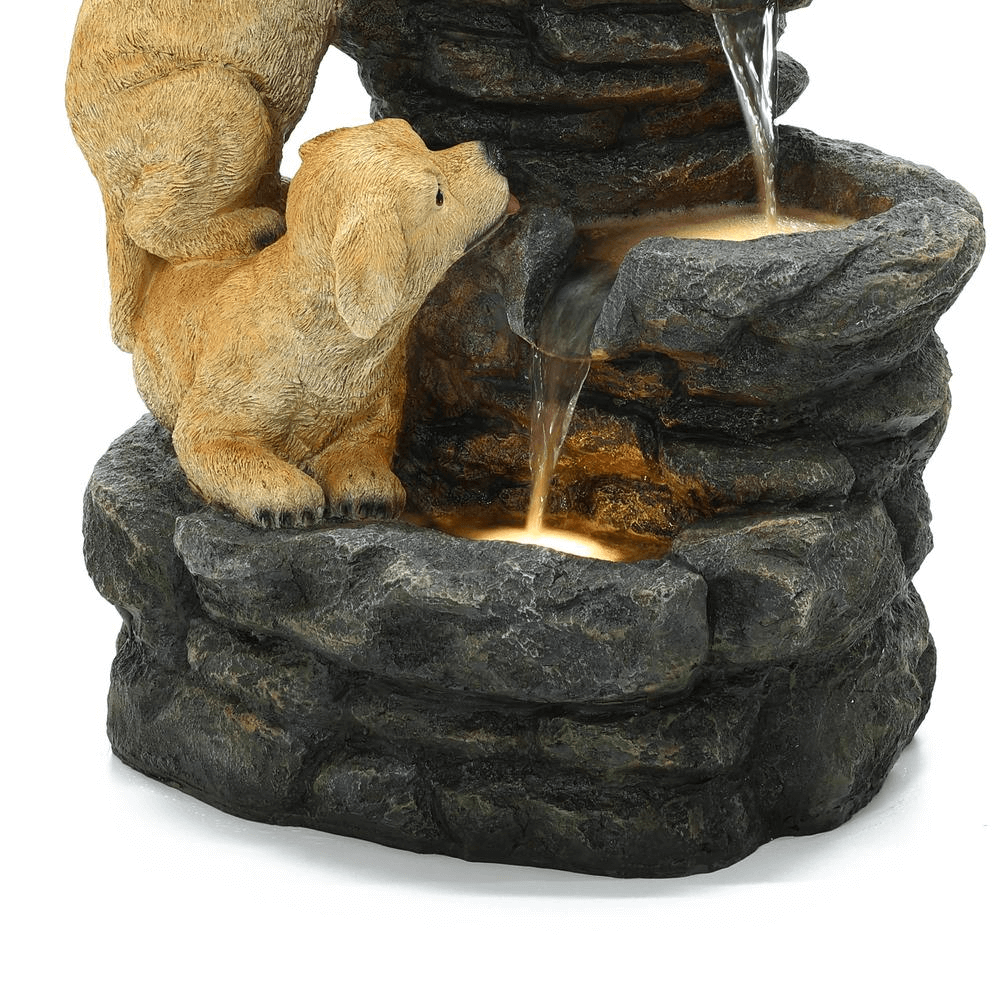 Charming Puppy Rock Tower Farmhouse Outdoor Water Fountain