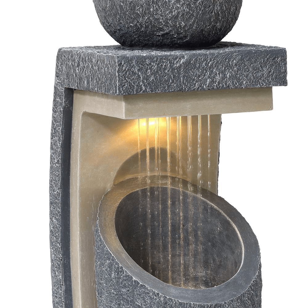 Elegant Gray Resin Column & Bowl Outdoor Fountain