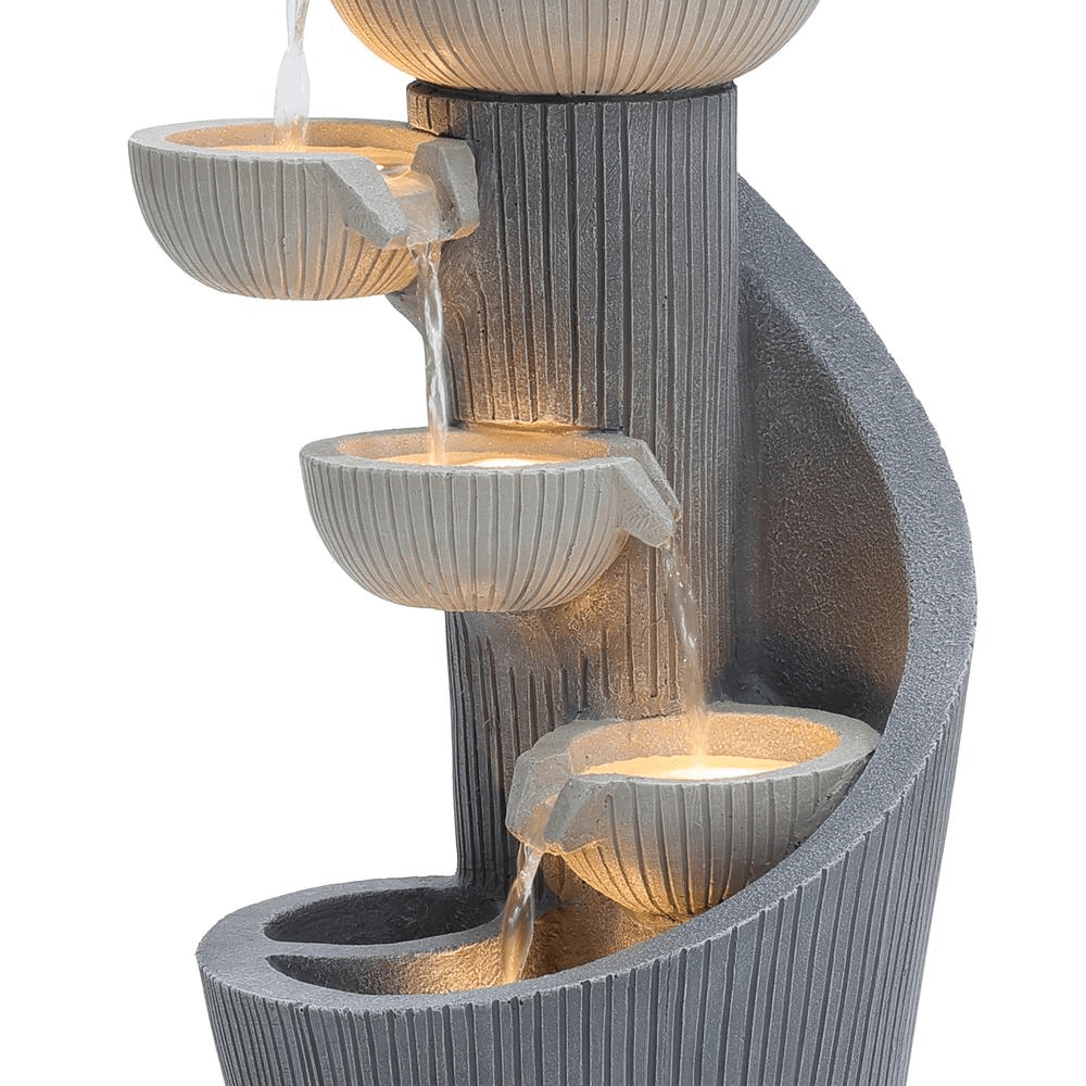 5-Tier Gray Resin Spiral Sculpture Water Fountain