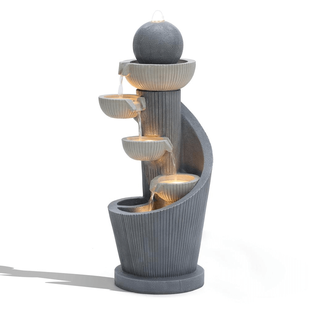 5-Tier Gray Resin Spiral Sculpture Water Fountain