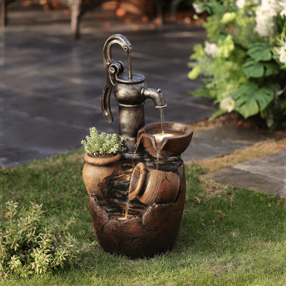 Farmhouse Water Pump and Pots Outdoor Fountain