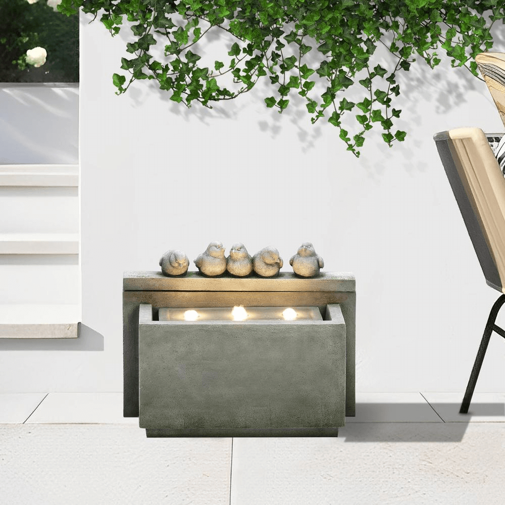 Gray Bird-Themed Outdoor Water Feature Fountain