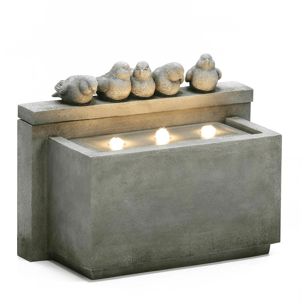 Gray Bird-Themed Outdoor Water Feature Fountain