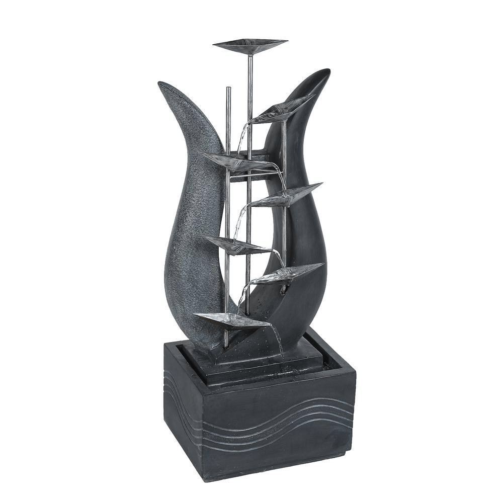Luxury 37'' Abstract Metal & Cement Garden Fountain – Modern Outdoor