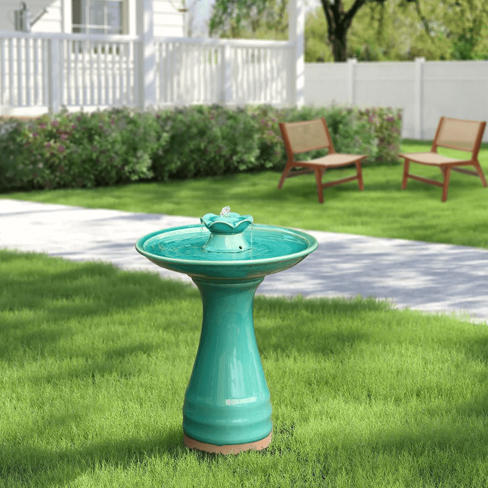 22 Inch Aqua-Glazed Ceramic Birdbath Water Fountain