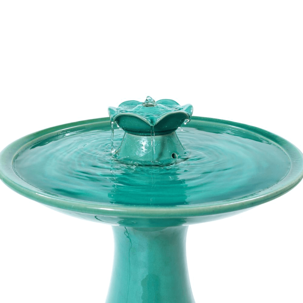 22 Inch Aqua-Glazed Ceramic Birdbath Water Fountain