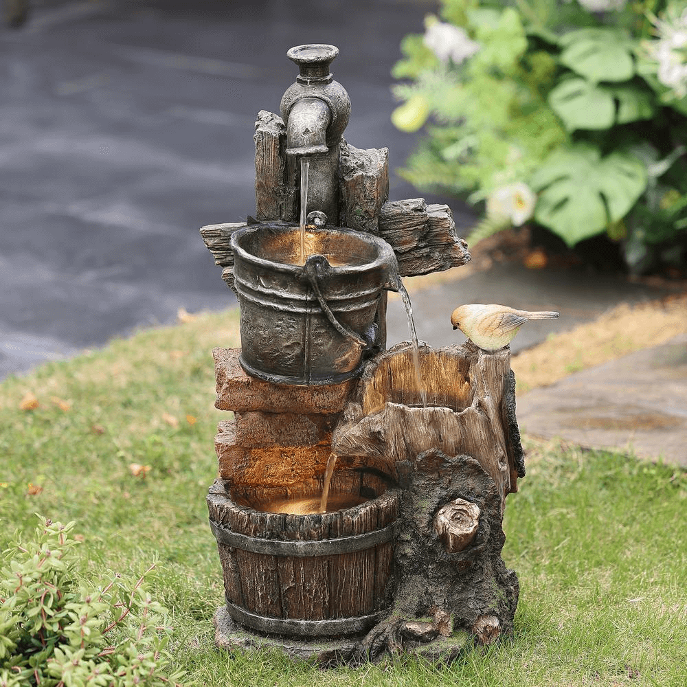 Farmhouse Faucet and Pails Outdoor Water Fountain