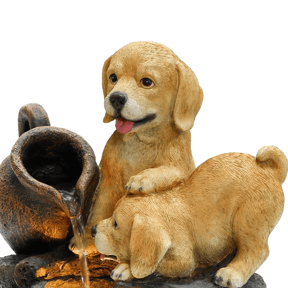 Farmhouse Puppy Fountain – Lighted Resin Outdoor