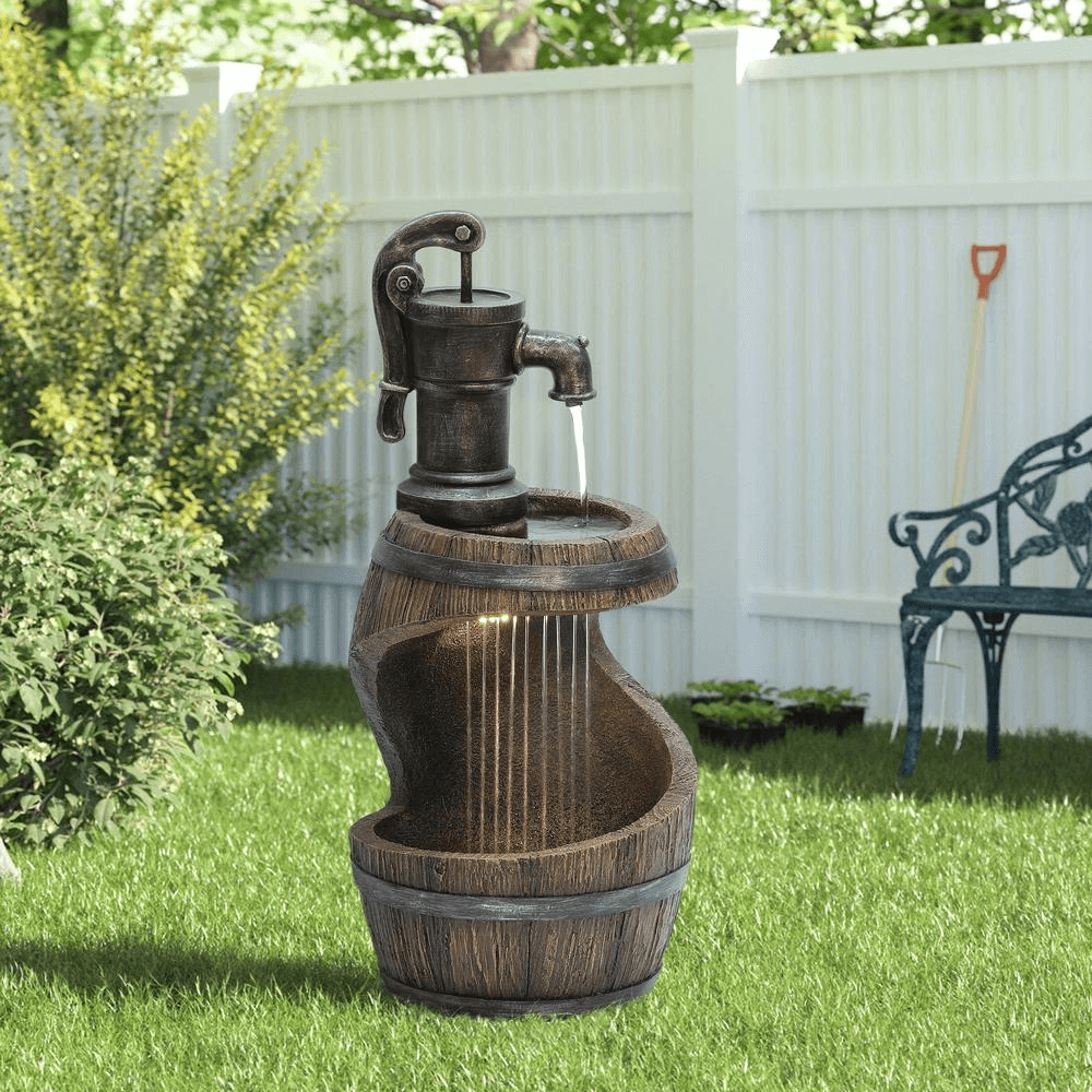 28 Inch Farmhouse Spiral Barrel Water Fountain