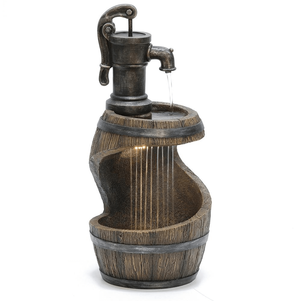 28 Inch Farmhouse Spiral Barrel Water Fountain