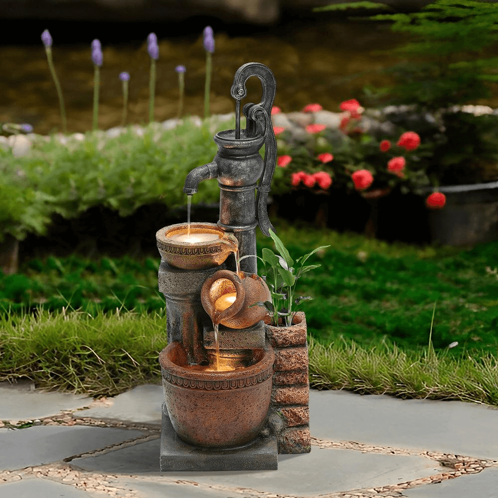 Farmhouse Well Water Pump & Pots Water Fountain