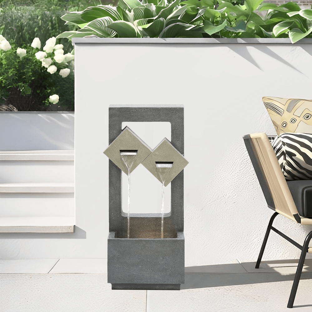 Double Diamond Dual Spout Outdoor Waterfall Fountain