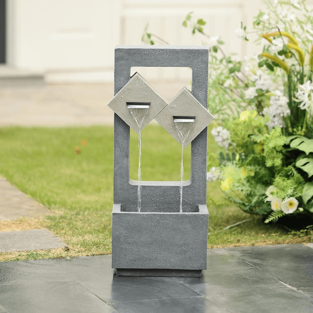 Double Diamond Dual Spout Outdoor Waterfall Fountain