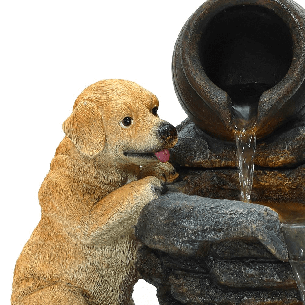 Charming Puppy Rock Tower Farmhouse Outdoor Water Fountain