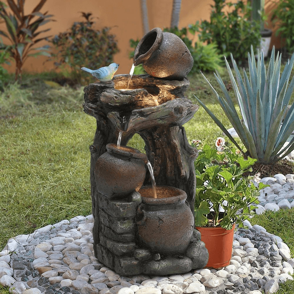 Rustic Pots Tree Outdoor Water Fountain