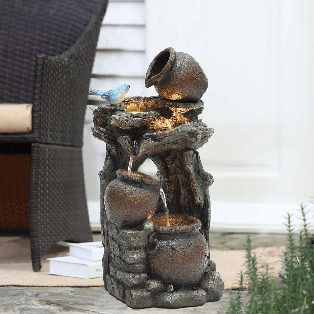 Rustic Pots Tree Outdoor Water Fountain