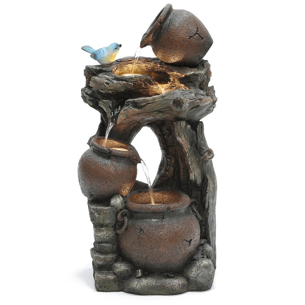 Rustic Pots Tree Outdoor Water Fountain