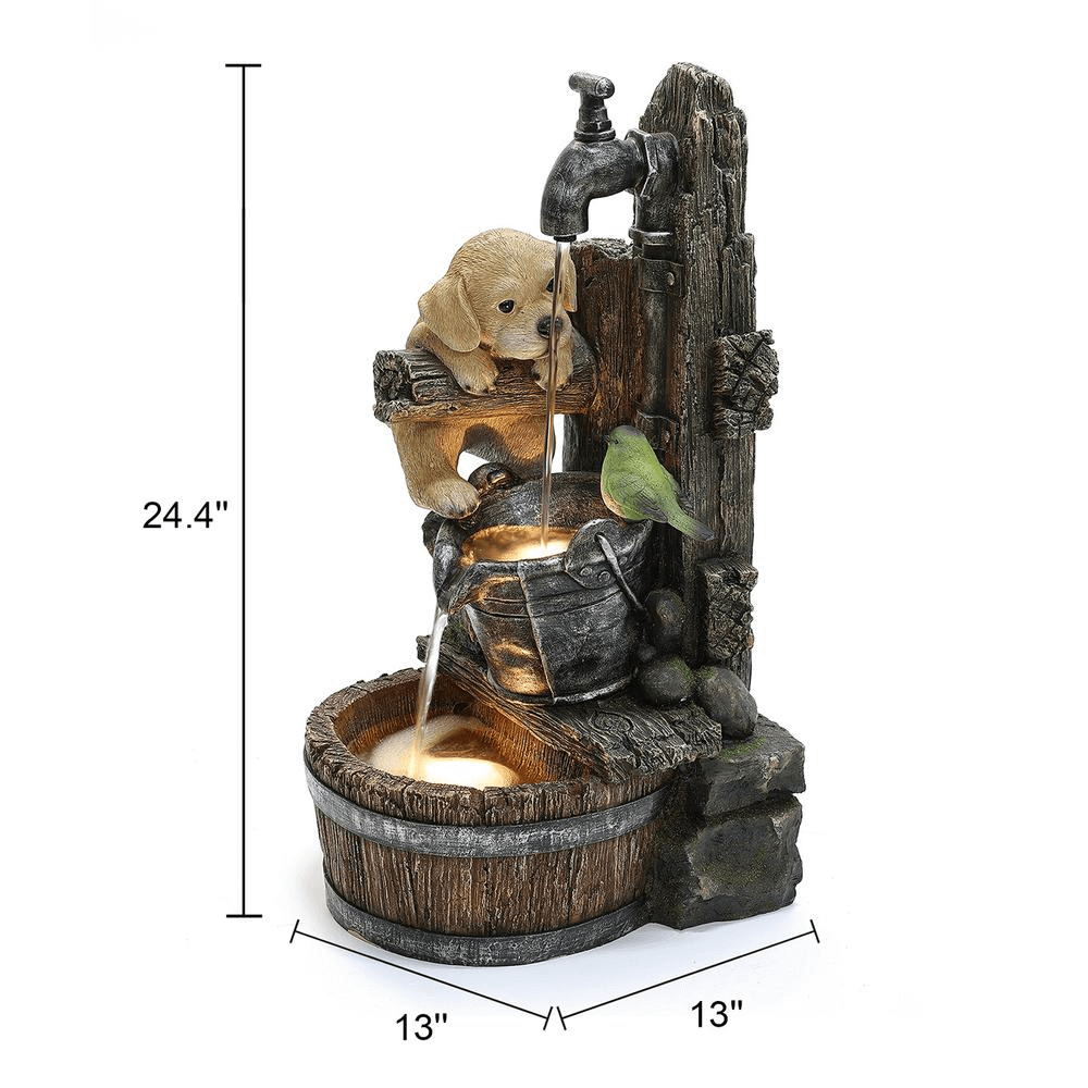 Rustic Puppy Farmhouse Faucet Water Fountain