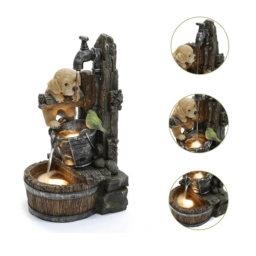 Rustic Puppy Farmhouse Faucet Water Fountain