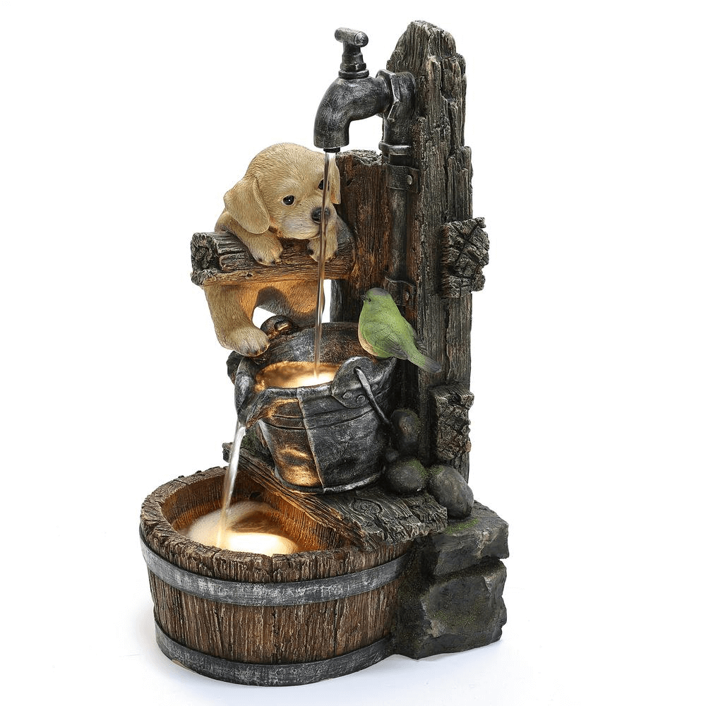 Rustic Puppy Farmhouse Faucet Water Fountain