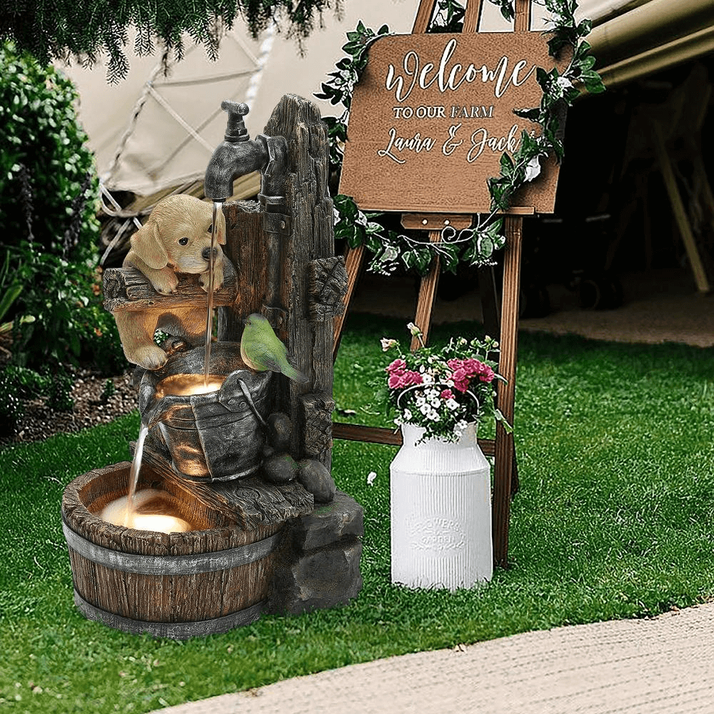 Rustic Puppy Farmhouse Faucet Water Fountain