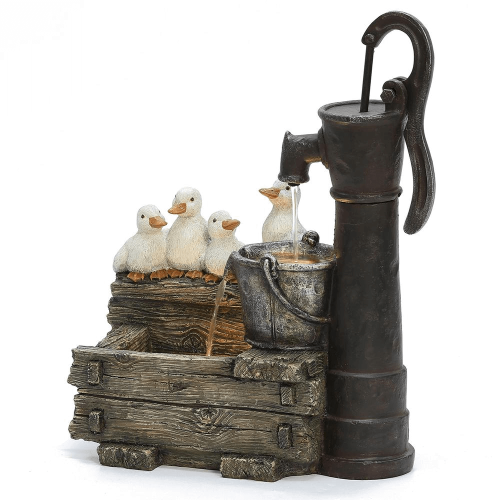 Farmhouse Crate and Baby Ducks Resin Outdoor Fountain with LED Lights