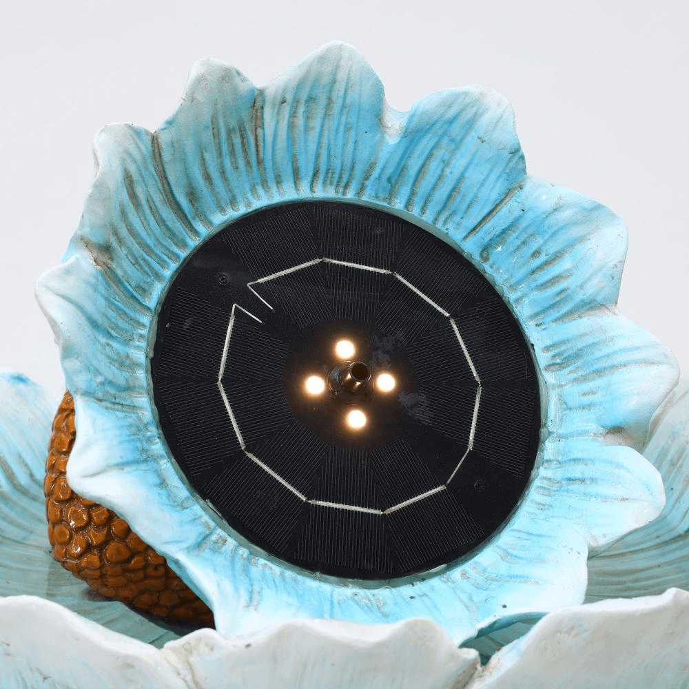 Solar Powered Blue Flower Birdbath Fountain