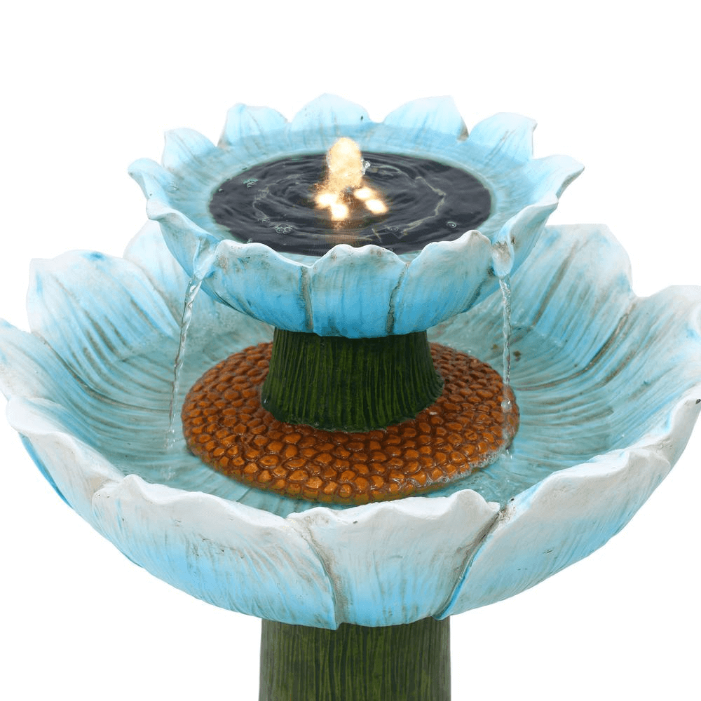 Solar Powered Blue Flower Birdbath Fountain