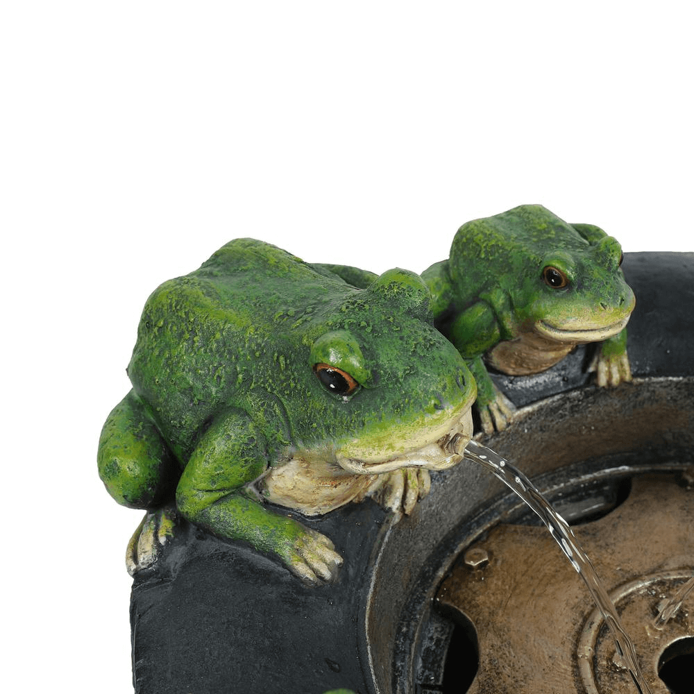 Black Resin Old Tire Frog Friends Outdoor Water Fountain
