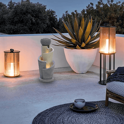 3-Tier Gray Spiral Fountain Sculpture for Serenity