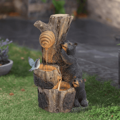 Charming Bear & Honey Beehive Outdoor Fountain