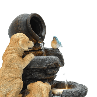 Charming Puppy Rock Tower Farmhouse Outdoor Water Fountain