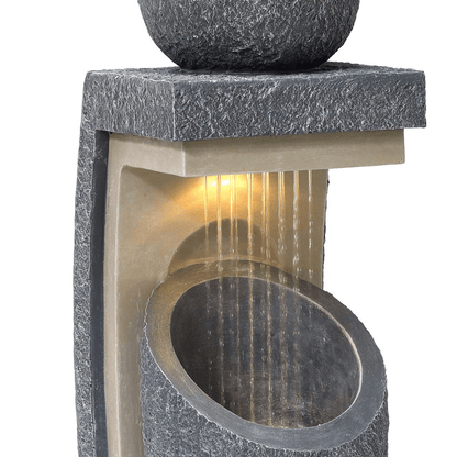 Elegant Gray Resin Column & Bowl Outdoor Fountain