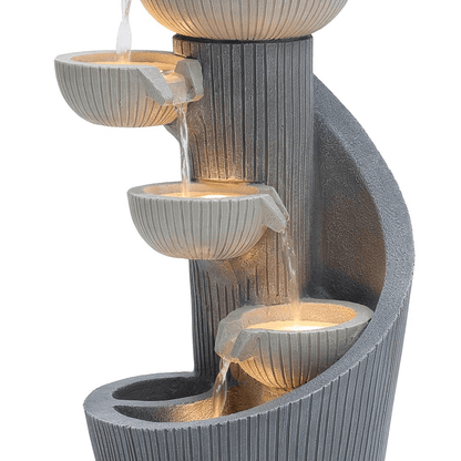 5-Tier Gray Resin Spiral Sculpture Water Fountain