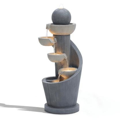 5-Tier Gray Resin Spiral Sculpture Water Fountain