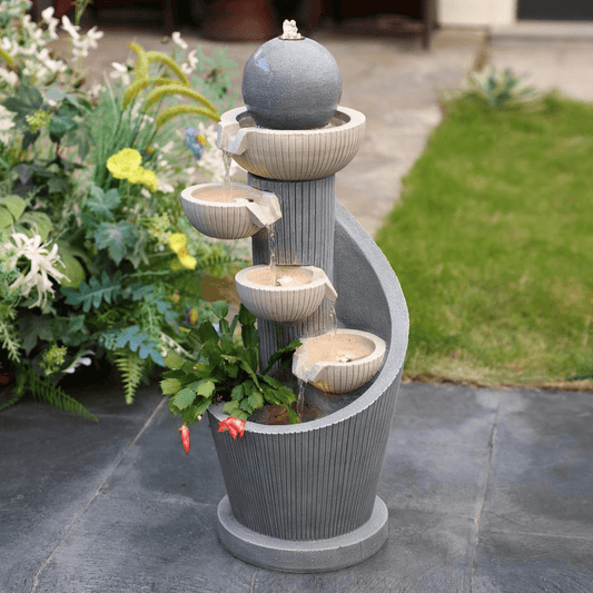 5-Tier Gray Resin Spiral Sculpture Water Fountain
