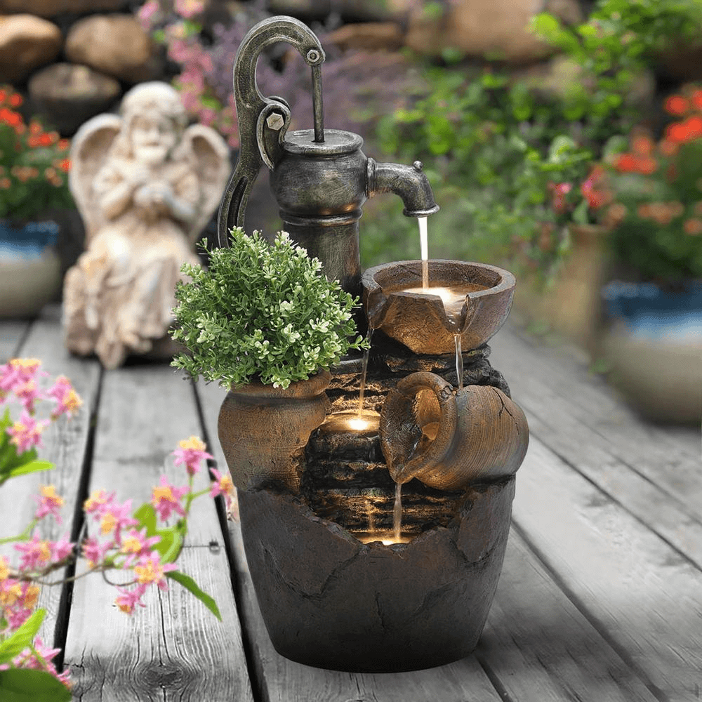 Farmhouse Water Pump and Pots Outdoor Fountain