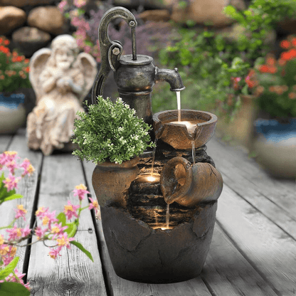 Farmhouse Water Pump and Pots Outdoor Fountain