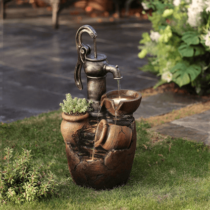 Farmhouse Water Pump and Pots Outdoor Fountain