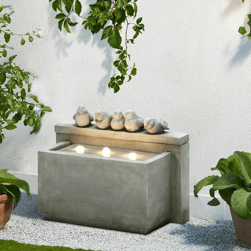 Gray Bird-Themed Outdoor Water Feature Fountain