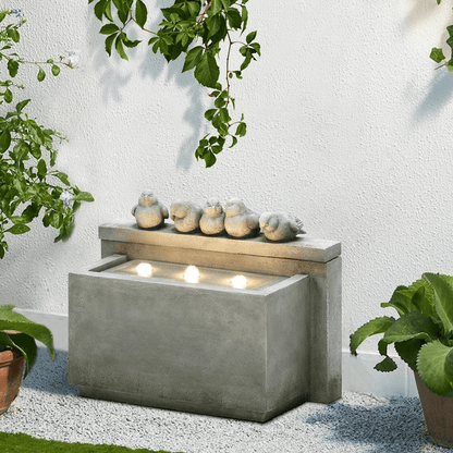 Gray Bird-Themed Outdoor Water Feature Fountain