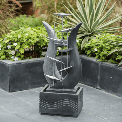 Luxury 37'' Abstract Metal & Cement Garden Fountain – Modern Outdoor