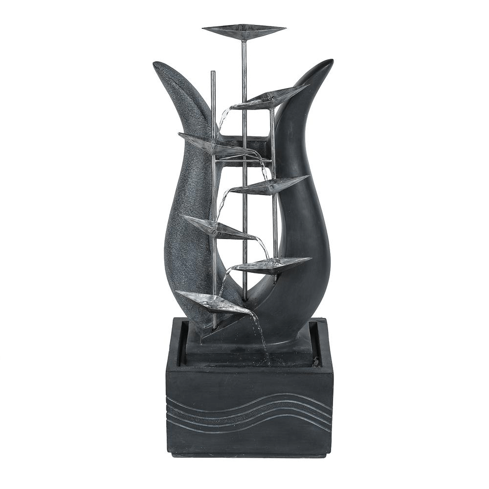 Luxury 37'' Abstract Metal & Cement Garden Fountain – Modern Outdoor