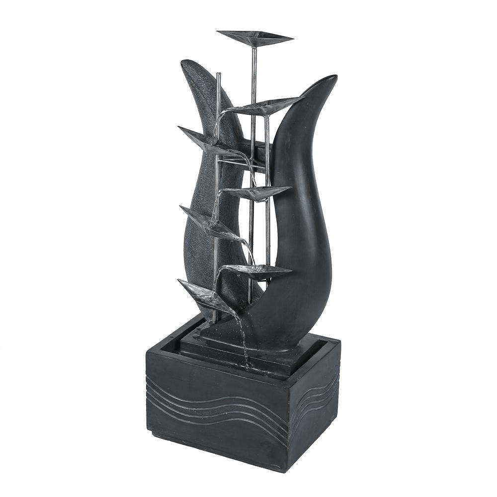 Luxury 37'' Abstract Metal & Cement Garden Fountain – Modern Outdoor